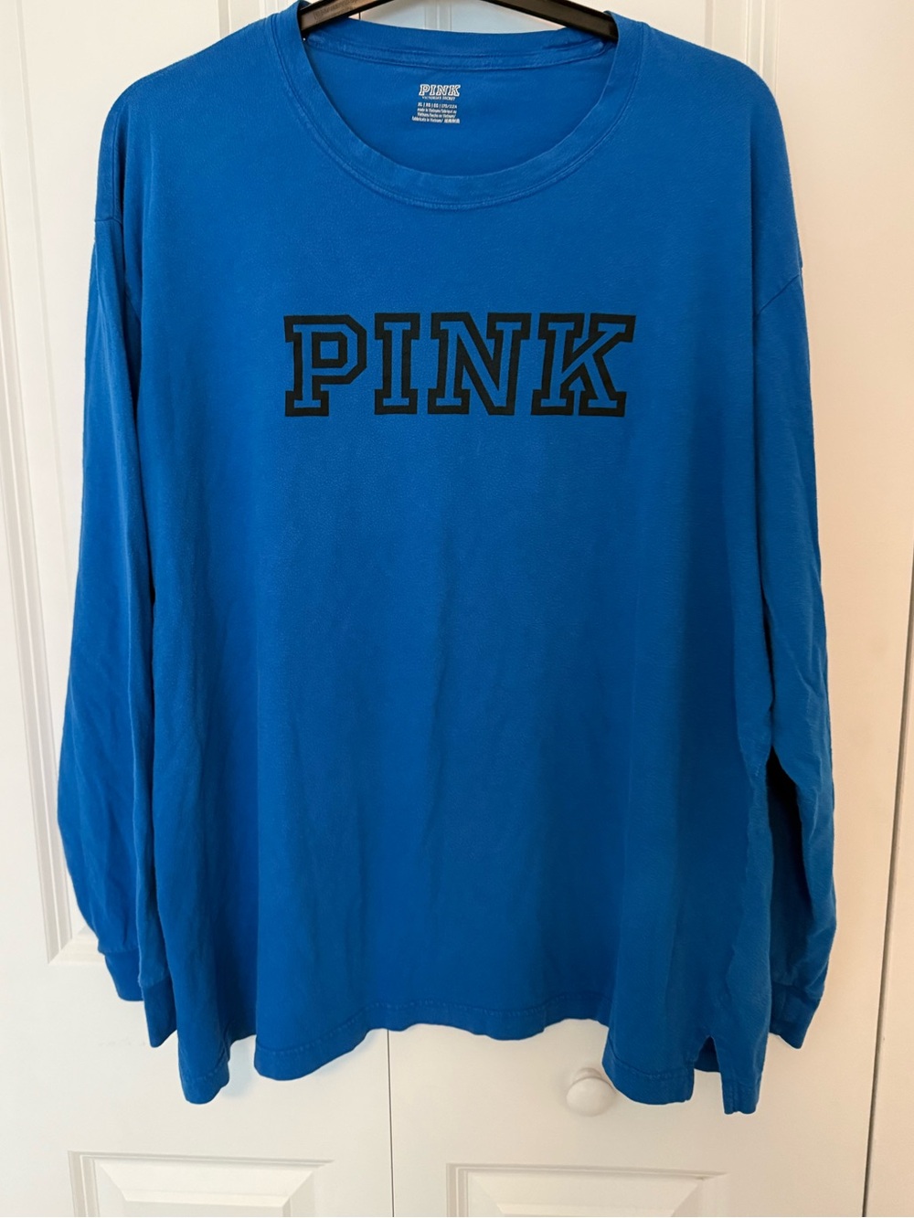 PINK Long Sleeve Tee in Bright Blue with Black Logo